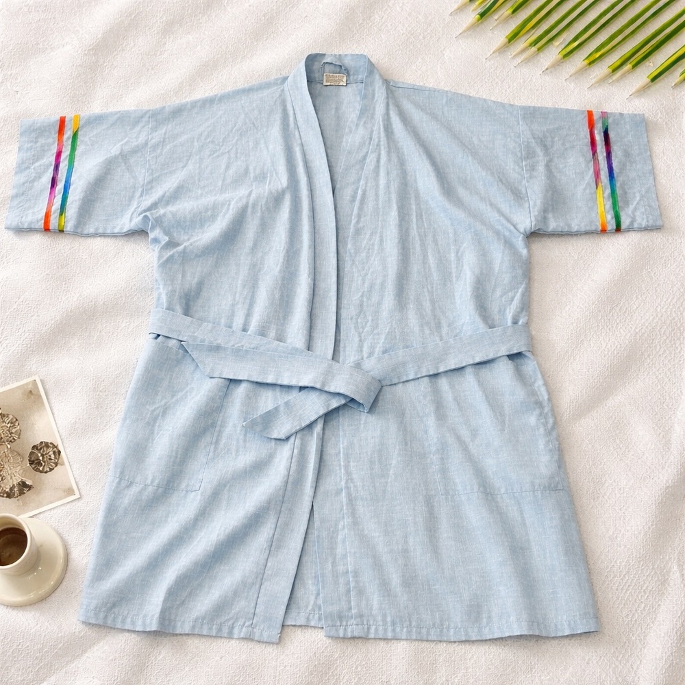 Vintage 1970s Mr. Hawaii "Rainbow Stripe" Yukata Kimono Robe